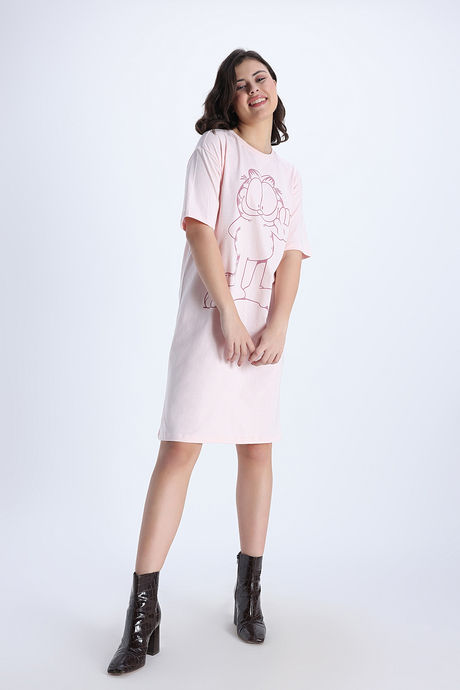 Zivame Garfield  Knit Cotton Loungewear Dress - Pink Dogwood — image 3